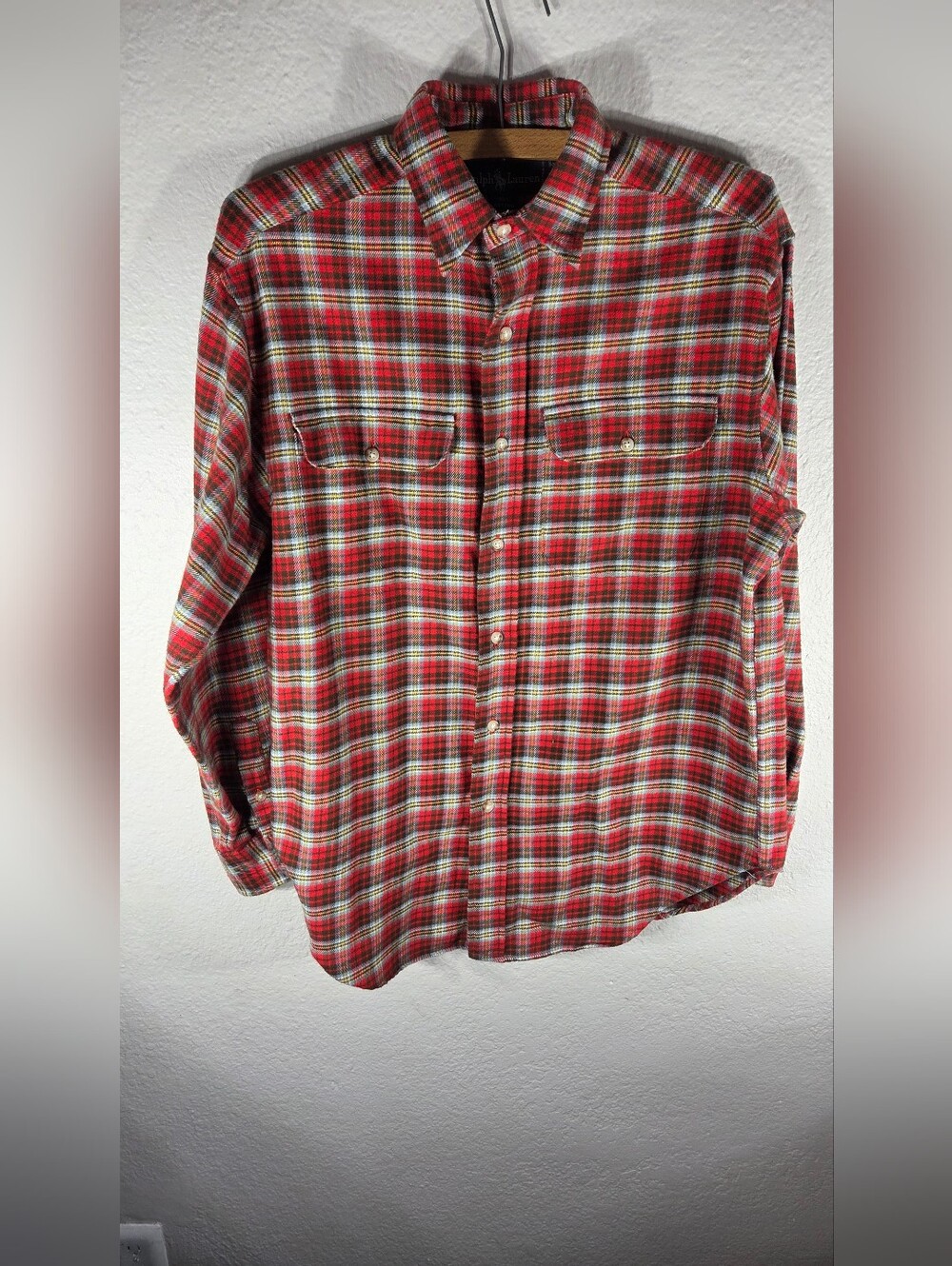 Ralph Lauren Polo Red Plaid Flannel Button Up Long Sleeve Shirt Mens Size 6